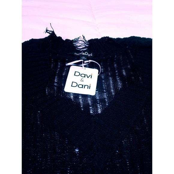Davi & Dani Clothing Distressed Black Dress Sweater NWT XL - Picture 4 of 8
